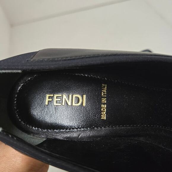 Fendi Black Leather and Neoprene Polifonia Court Studded Heel Pumps Size 36.5 - Picture 7 of 8